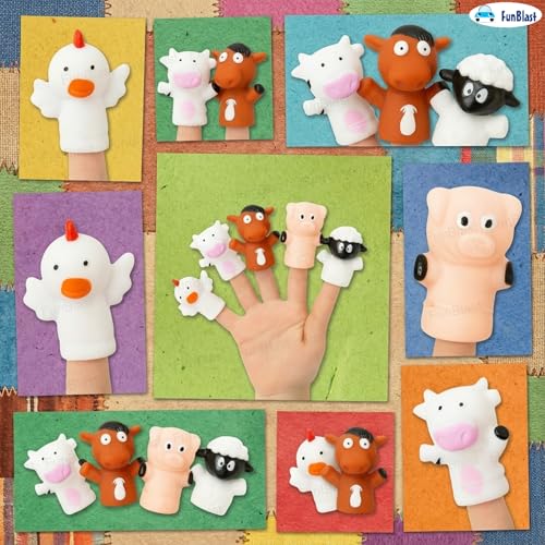 Image of FunBlast Finger Puppets Toys for Kids - Pack of 5 Rubber Animal Puppets Toys for Toddlers, Washable Finger Puppets for Toddlers, Colorful Storytelling Puppet Toy Kids - Random Design (Farm Animal)