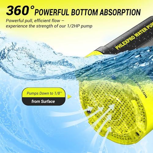 PHLEX PRO Sump Pump 1/2HP Submersible Water Pump, 2650GPH Utility Pump Thermoplastic Electric Portable Transfer Water Pump for Swimming Pool Garden Pond Basement with 16.4ft Long Power Cord