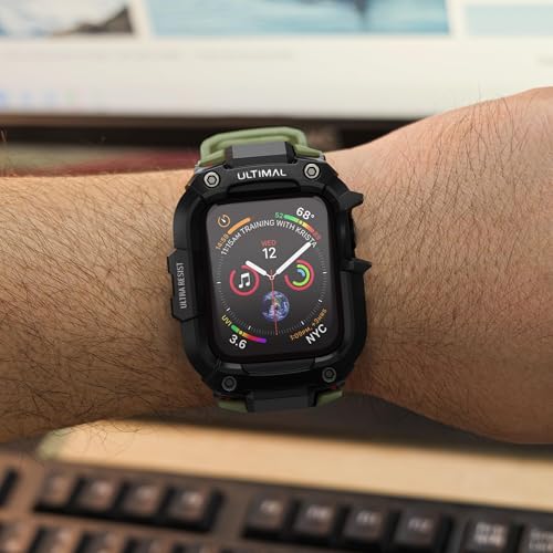 Image of ULTIMAL Rugged Band with Case for Apple Watch 44mm, Military-Grade Shockproof Protective Strap for Men, All-in-One Outdoor Sport Watch Band Compatible with iWatch Series 6 /5 /4 /SE3 /SE2 /SE (Green)