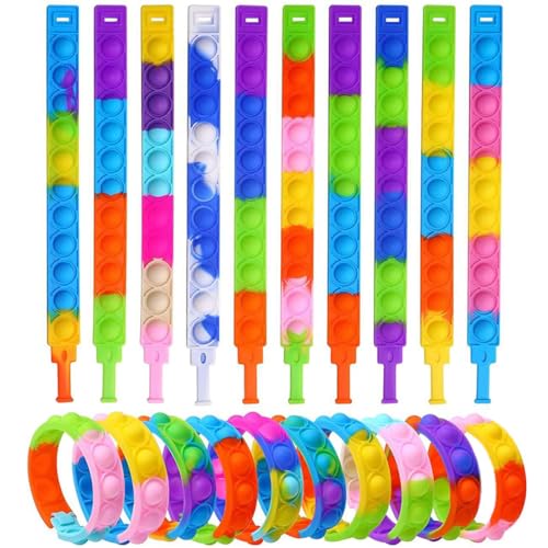 15 Pièces Bracelet Pop It, Bracelets Anti-Stress en Silicone, Bracelets Pop It Jouets Anti-Stress Fidget Toys, pour Enfants Adultes Cadeau Anniversaire Enfants, Gadgets de Fête