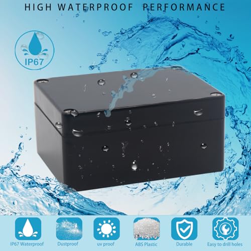 Image of Watertight Junction Box, IP67 Waterproof Project Box Durable ABS Plastic Electronic Enclosure Case for DIY Electrical Project Black 4.53 inch x 3.54 inch x 2.17 inch(115 x 90 x 55 mm) 2Pcs