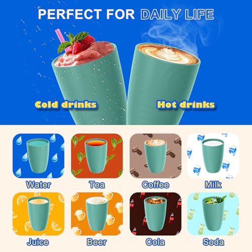 Image of Wheat Straw Plastic Cups Set 6 PCS, 12 OZ Kitchen Cups Set, Green | Unbreakable Plastic Cups, Dishwasher Safe Kids Drinking Cups for Indoor and Outdoor Use