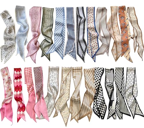 24PCS Fashion Scarves for Women, Multifunctional Neck Scarves Purse Scarf Headbands for Bags Bandana Scarf