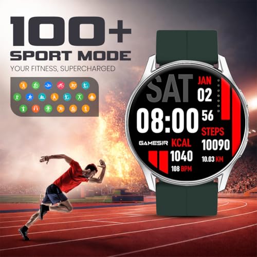 Image of GameSir Evo Vista Smartwatch, 1.39 inch HD Round Display, Bluetooth Calling, Heart Rate & SPO₂, 100+ Sports Modes, IP67, Long Battery Life for Men & Women (Magnatic Green)