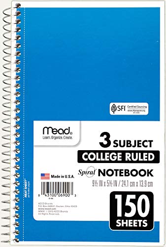 Mead 3-Subject Wirebound College Ruled Notebook, 9.5" X 5.5", Pack Of 10 (06900) #TOP3