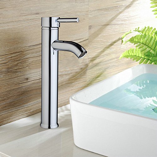 Chrome Plated Bathroom Faucet, Single Hole Single Handle Vessel Sink Faucet, Modern Stainless Steel Bathroom Countertop Faucet