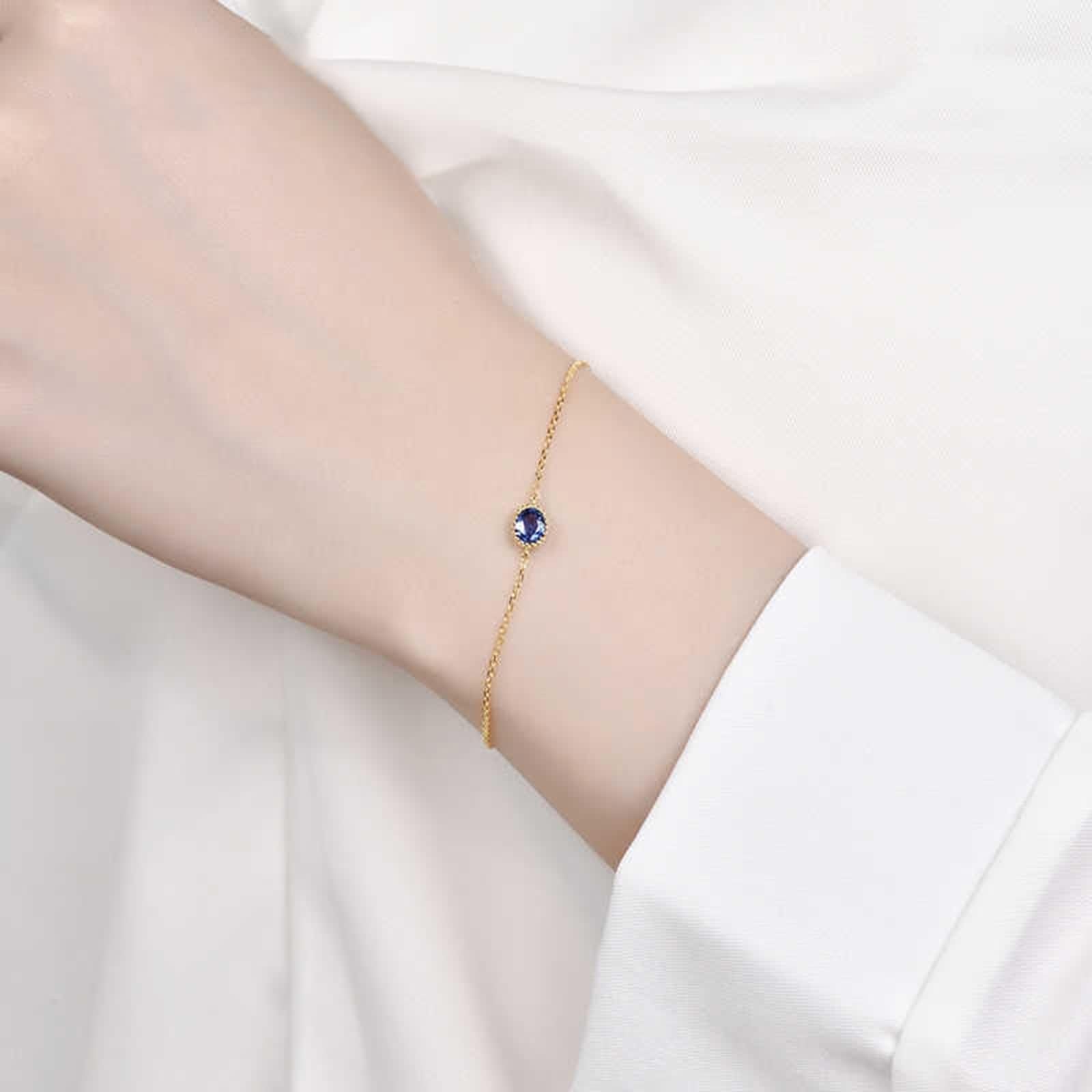 Pulsera de eslabones de cadena para mujer, pulsera vintage de zafiro azul de 0,4 quilates, cadena ovalada de oro amarillo