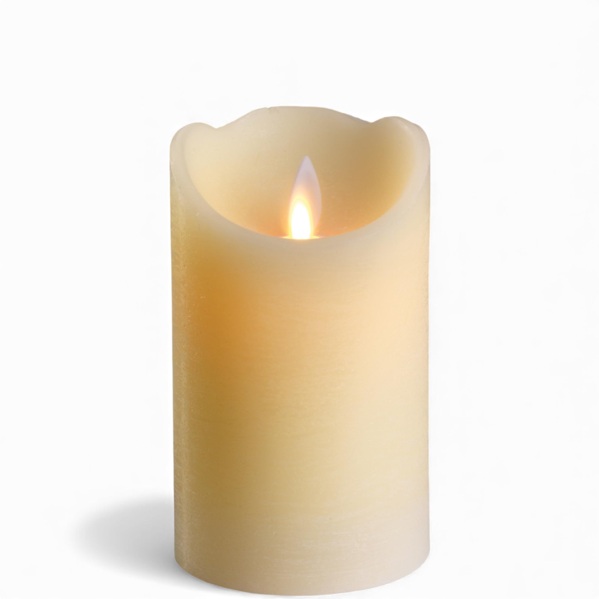 MIJOMA LED Real Wax Candle with Realistic Flame, Timer and Battery Operated, Indoor LED Candle with Warm White Light, Natural Look (Diameter 7.5 cm x 12.5 cm, Cream - Diagonal Groove Pattern)