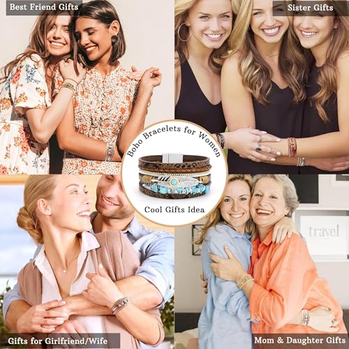 Image of Bracelets for Women, Gifts for Mom Her Christmas Gift 2026 Leather Bracelets for Women Birthday Gift for Daughter Inspirational Wrap Bracelet Sister Friend Teen Girl Gift Layered Stocking Stuffers Jewelry