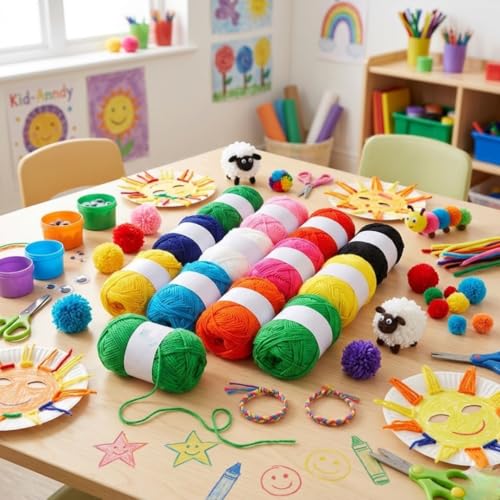 Image of 12 Multicolor Soft Wool Yarn Oon Balls for Knitting, Crochet & DIY Craft | Acrylic Knitting Thread for Hand Embroidery, Weaving, Sewing & Art Projects | Bright Assorted Colors
