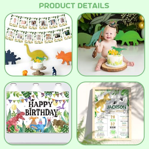Hombae One a Saurus Birthday Decorations, Dinosaur 1st Party for One Year Old Boy Backdrop Balloon Garland Leaves Monthly Photo Highchair Banner Box Cutout Cake Topper Crown Poster 139 PCs - Thumbnail 4