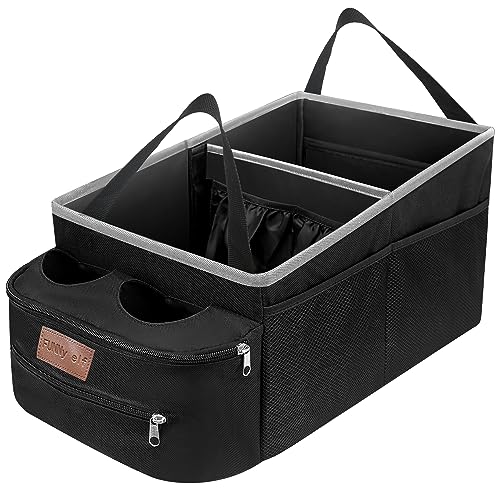 Image of FUNNy elf Car Seat Organizer - Passenger Seat Organizer, Collapsible Car Storage with Partitions & 4 Cup Holders for Front Seat or Back Seat (white)