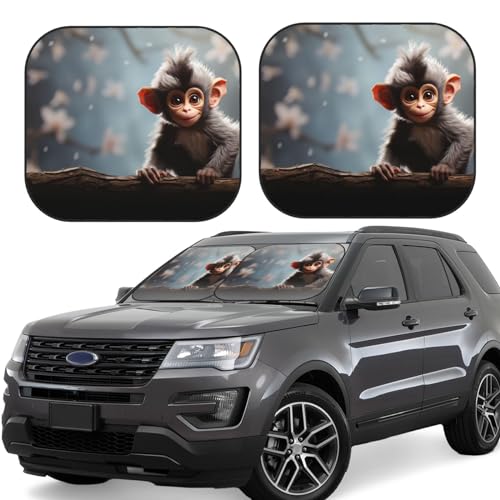 Pare-soleil pliable de voiture motif singe taille M pour berline et SUV x2