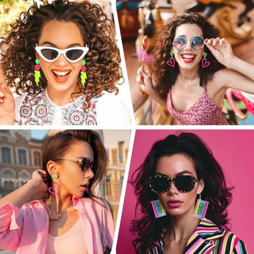 Matwsec 3 Paar 80er 90er Neon Ohrringe für Damen, Retro Acryl 80er 90er Jahre Accessoires Vintage Neon Schmuck für Mottoparty Kostüm Party Maskerade Frau Mädchen
