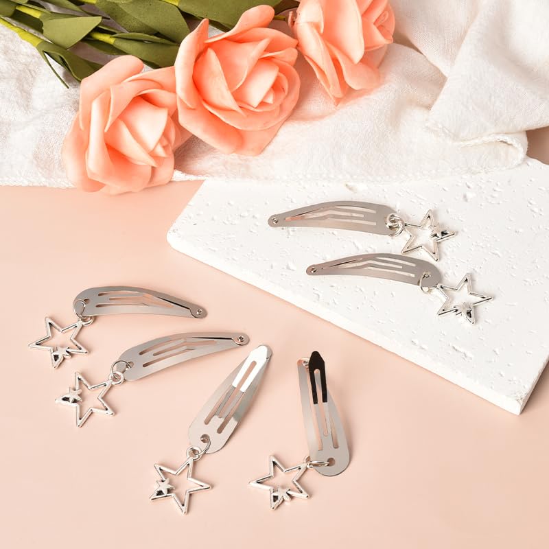 Miniatura 5 de Pinzas para el cabello Y2K con diseño de estrellas, accesorios para el cabello para niñas, pinzas antideslizantes para el cabello plateadas,