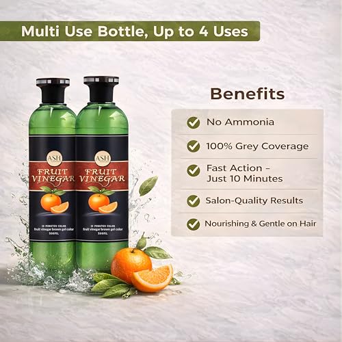 Image of Fruit Vinegar Gel Hair Colour - Natural Brown | Ammonia Free | 10 Minute Hair Color | 100% Grey Coverage | Salon Professional Use (500 ml x 2)