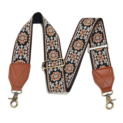 Image of LEMEDE Purse Strap,2 inch Leather End Shoulder Strap Adjustable Replacement,Retro Jacquard Multi-pattern Crossbody Bag Straps
