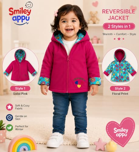 Image of Appukids Full Sleeves Animals Printed Reversible Jacket for Baby Boys Girls Cotton 2 In 1 winter Jacket