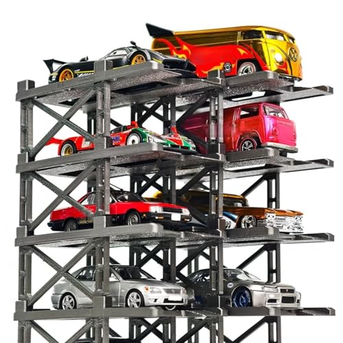 Image of 1:64 Diorama Expandable Modular Car Display Case for Hot Wheels Diecast Car, 10 Parking Space Garage, Diecast Model Cars Storage Display Rack Accessory (10 Spaces-Dark Gray)