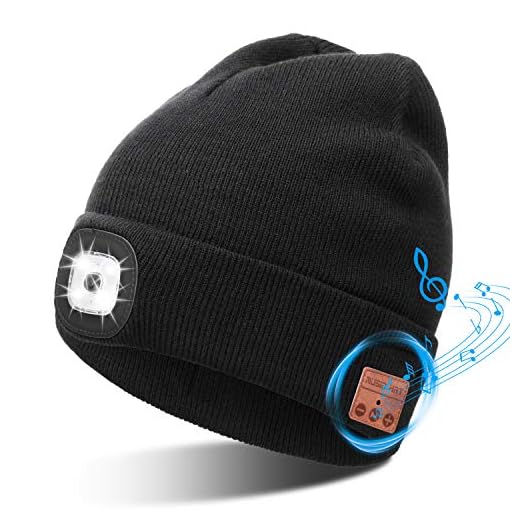 Wireless Bluetooth Beanie Hat for Men Women With Light, Music Hat with Bluetooth Headphones, Winter Cap with Rechargeable LED Headlamp, Unique Christmas Stocking Stuffers Gifts For Men Dad Boyfriend