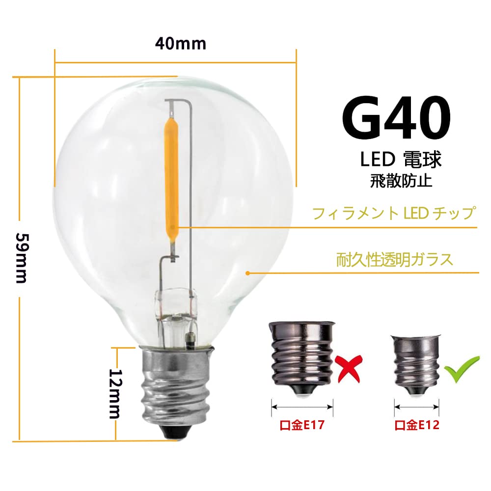 LEDフィラメント電球 E17 50lm G40 屋内用 3個セット