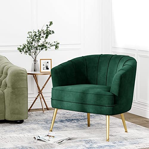Andeworld Velvet Accent Chair, Upholstered Modern Single Sofa Side Chair,Comfy Barrel Club Living Room Armchair With Golden Metal Legs For Bedroom Living Reading Room Office, Green #TOP4