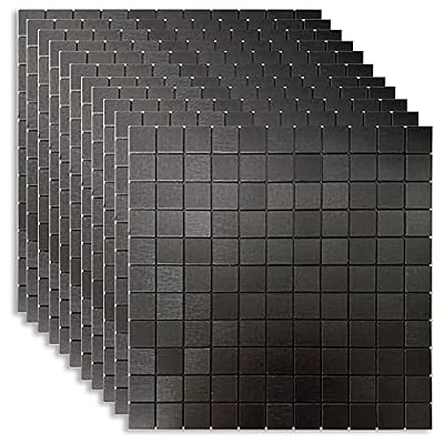 XUANINY Peel and Stick Backsplash Tiles, Brushed Aluminum Surface Metal Mosaic Sticker for Kitchen Wall (11.41"x11.41") (11, Black Brushed)