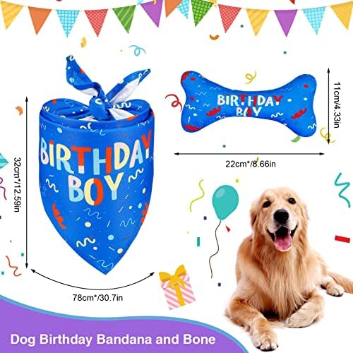metagio Dog Birthday Bandana, Cute Triangle Cotton Scarf with Cute Bone Toy Great Puppy Dog Birthday Outfit and Decorations(Blue)
