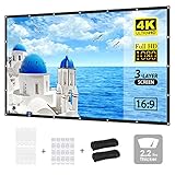PVO Projector Screen, 3-Layer Movie Screen pro, 120 inch 16:9 HD Portable Projection Screen, Foldable Indoor Outdoor Waterproof Projector Movies Screen for Home Theater Backyard Cinema Travel