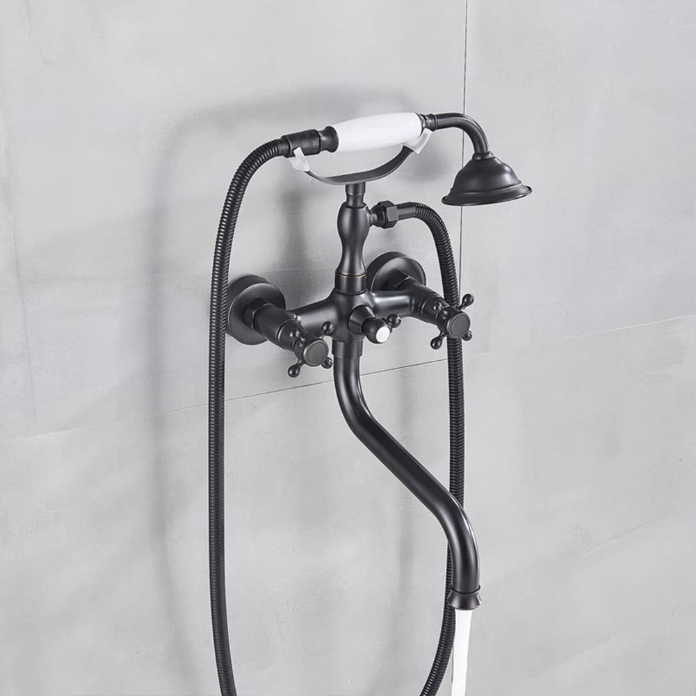 JYBNBBE Wall MounteBrass Bathtub Faucet Dual Handle Mixer Tap with HandhelShower and 1.5m Hose Classic Bathroom Fixture for Luxury Spa Experience (B A)