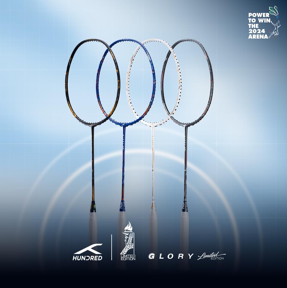 HUNDRED Glory Limited Edition Strung Badminton Racket | Unisex | Material: Carbon Fibre | with Full Racket Cover