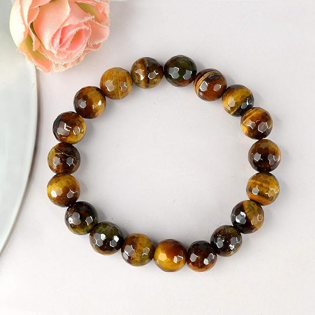 Image of Reiki Crystal Products Certified Natural Crystal Stone Diamond Cut /Faceted 10 mm Beads Bracelet for Men & Women | Reiki Charged Gemstone Jewellery | Multiple Stone Variants Available