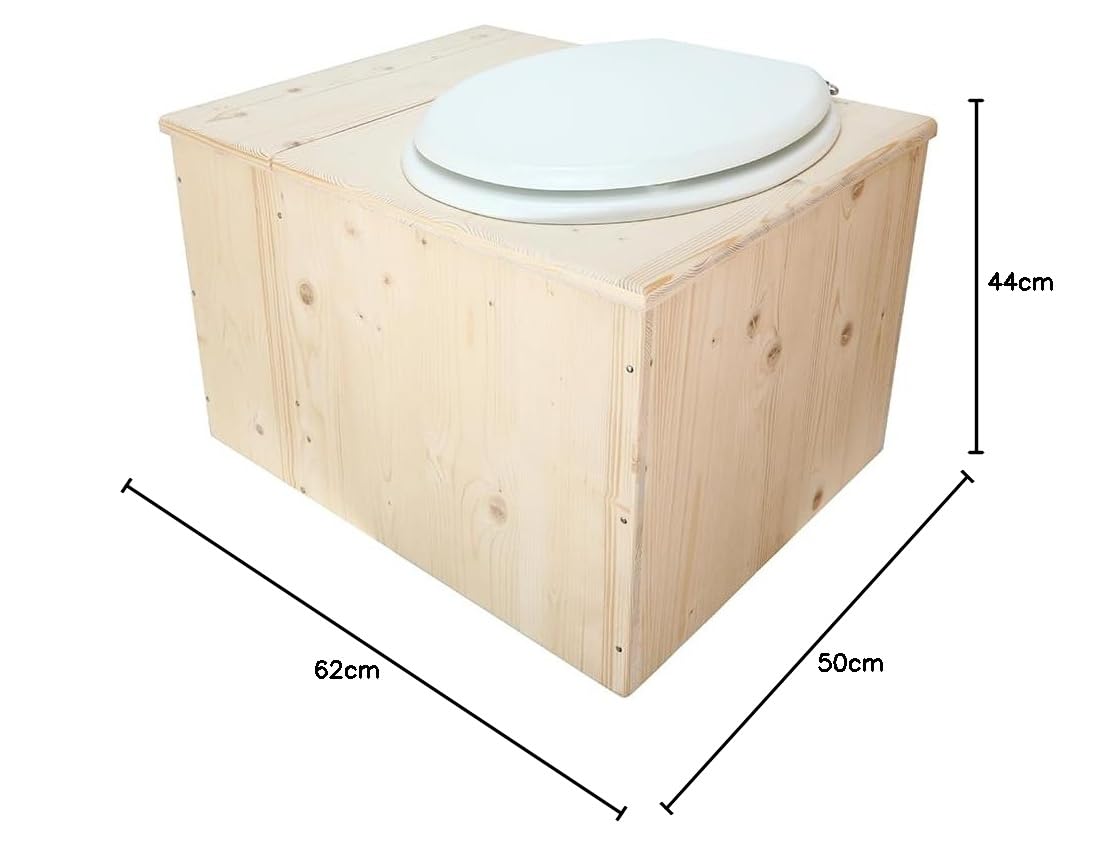 Toilette sèche avec bac à copeaux de bois intégré, Livré monté avec abattant blanc, seau inox et bavette de protection inox - Fabrication artisanale Française - N17
