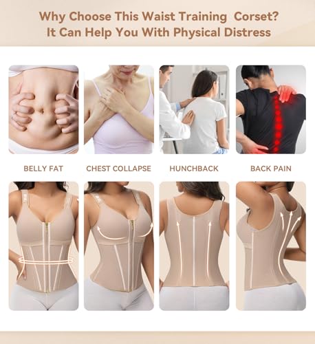 Image of SHAPSHE Waist Trainer Corset for Women Tummy Control Sport Workout Body Shaper Vest for Postpartum Gym Zipper and Hooks