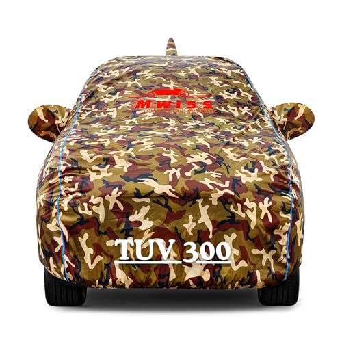 Image of Waterproof Car Cover for Mahindra TUV300 | Dustproof, UV & Scratch Resistant Soft Cotton Lining | Triple Stitched, Mirror Pockets & Elastic Hem | Jungle