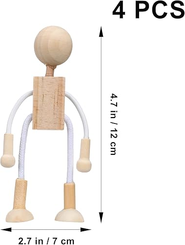 Miniatura 7 de Milisten 4 piezas de madera con clavijas de madera sin terminar, robot de muñeca para bricolaje, pintura, manualidades, arte, juego de clavijas,