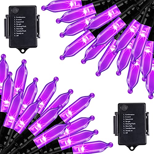 Image of Christamas Decorations Purple String Lights Battery Operated 17.8 Feet 50 LED 2 Pack Waterproof Mini Fairy Lights with 8 Lighting Modes for Outdoor Indoor Use, Xmas Halloween Tree Holiday Party Patio