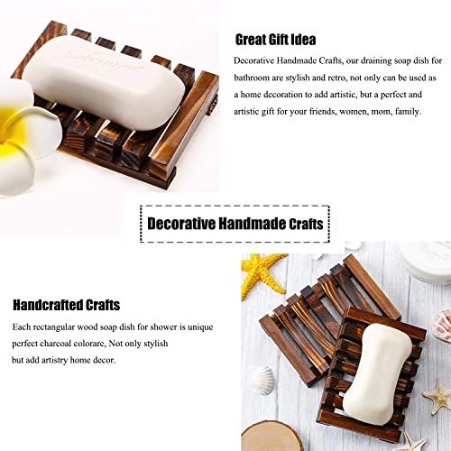 image for MODENGKONGJIAN Self Draining Soap Dish Holder/ Tray, 3 Pcs Natural Woo