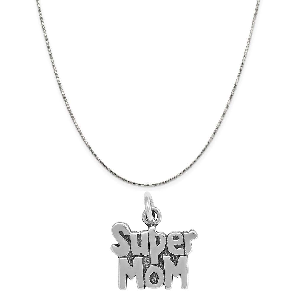 Raposa Elegance Sterling Silver Super Mom Letters Charm on a 20" Snake Chain Necklace