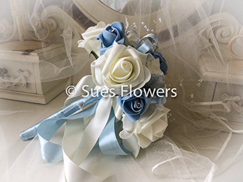 WEDDING FLOWERS BRIDESMAID BOUQUET IN PALE BLUE AND IVORY