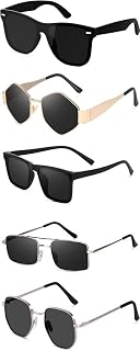Sheomy Unisex Combo offer pack of 5 shades glasses Black Candy MC stan Rectangle Retro Vintage Narrow Sunglasses Women::Me... Price In India