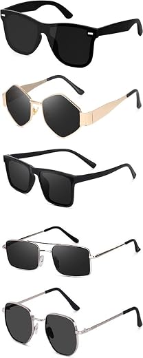 Sheomy Unisex Combo offer pack of 5 shades glasses Black Candy MC stan Rectangle Retro Vintage Narrow Sunglasses Women::Me...