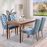 SoarFlash Velvet Dining Chairs Set of 4, Tall Back Side Chair, Modern Upholstered High-end Tufted Side Chair with Button Back Ring, Solid Wood Legs (Sky-Blue)