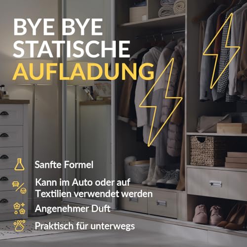 StaticEx Antistatik Spray Kleidung - Geruchsneutrales Antistatisches Spray, Anti Static für Kleidung, Teppich, Möbel & Textilien, Auto - Gegen statische Aufladung (100 ml (1er Pack))