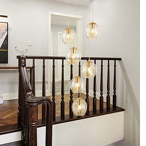 Chandelier pour salon duplex et grand escalier design art nordique à bulles