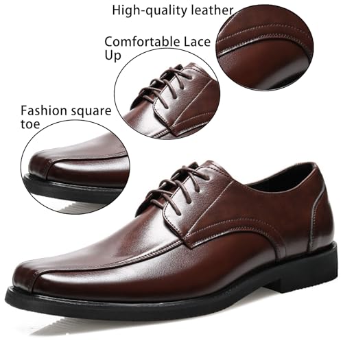 Men's Leather Business Square Toe Block Heel Oxfords Fashion Comfortable Lace Up Low Heel Dress Derby Shoes Office Wedding Daily Party Shoes3