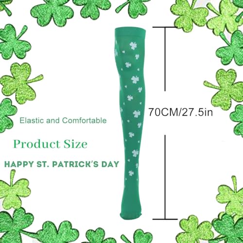 Image of Green White Striped St.Patrick Day Socks Shamrock Pantyhose Stockings Irish Thigh High Socks Party for Women