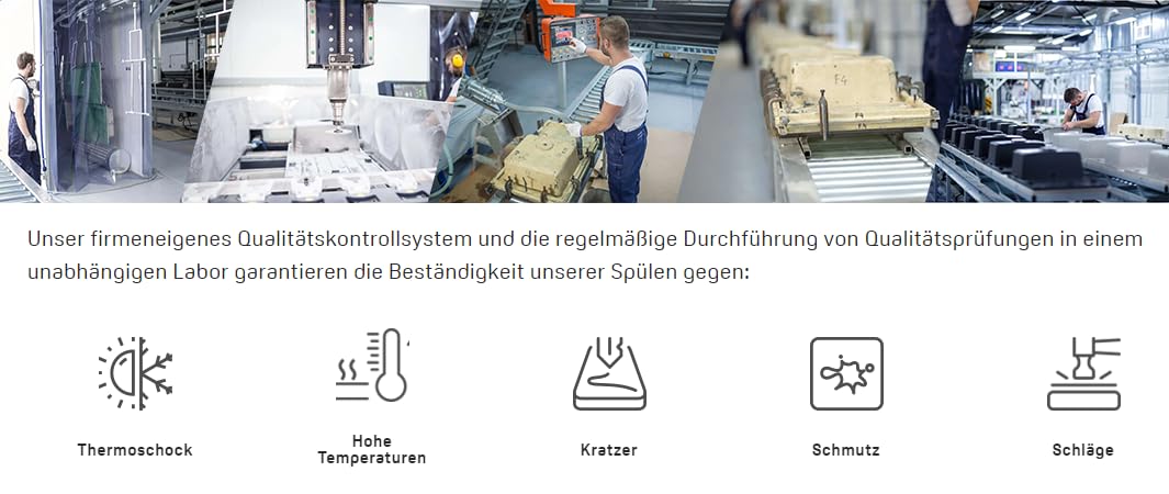KOLMAN Granitspüle 50x116 Megalo Spülbecken Doppelbecken mit langer Abtropffläche, Space Saving Siphon (Grau)