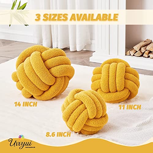 Image of Uvvyui Knot Pillow Ball, Soft Home Decorative Pillows, Round Throw Pillow, Handmade Knotted Plush Pillow, Round Boucle Pillow Cushion (14 Inches Dark Yellow)