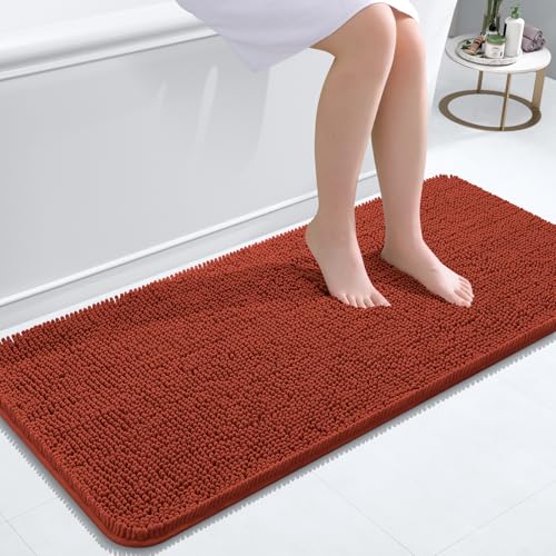 Image of OLANLY Bathroom Runner Rugs 47x20, Soft Absorbent Chenille Bath Rugs, Rubber Backing Quick Dry, Machine Washable Long Bath Mats for Bathroom, Tub and Shower, Home Decor Accessories, Rustic Terracotta